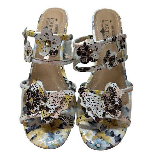 L'Artiste by Spring Step Adored Yellow Multi Real Dried Flowers Lucite Heels 38 - Picture 1 of 9